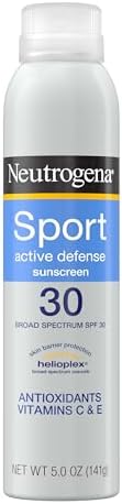Neutrogena Sport Active Defense SPF 30 Sunscreen Spray, Sweat & Water Resistant Spray Sunscreen with Broad Spectrum UVA/UVB Sun Protection for Sunburn Prevention, Oxybenzone-Free, 5.0 oz