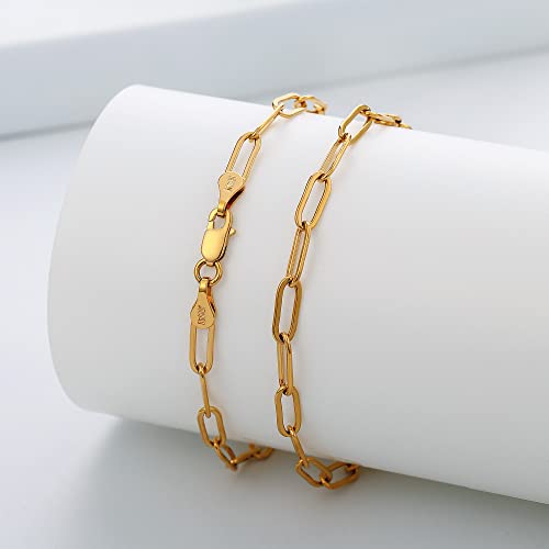 BRIJEWNES 14K Gold Over 925 Sterling Silver Clasp 4mm Paperclip Bracelet for Women Diamond Cut Gold Bracelets for Women Solid Gold Bracelet Gold Jewelry for Women4