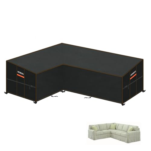 HEIMUNI Gartenmöbel Abdeckung für L-Form Sofas Wasserdicht Ecksofa Abdeckplane mit Belüftungsöffnungen Winddicht Lounge Abdeckung Loungemöbel Abdeckhaube für L Form Lounge 180x250x90x80/65cm