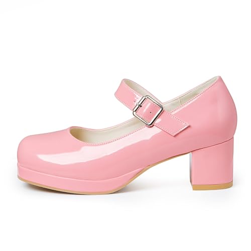 Image of femflame Women's Low Chunky Heel Mary Jane Pumps Ankle Buckle Strap Sweet Round Toe Dress Shoes JK Cosplay Uniform Dress Shoes