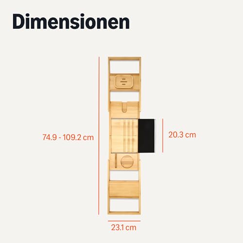 Amazon Basics ausziehbare Badewannenablage aus Bambus