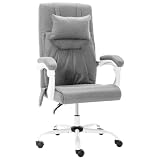 MinoLiving Massage-Bürostuhl Grau Stoff ergonomischer Drehstuhl mit höhenverstellbarer Rückenlehne und Nackenkissen, inklusive Einstellbarer Armlehne und Nylonrollen für Büro, Homeoffice