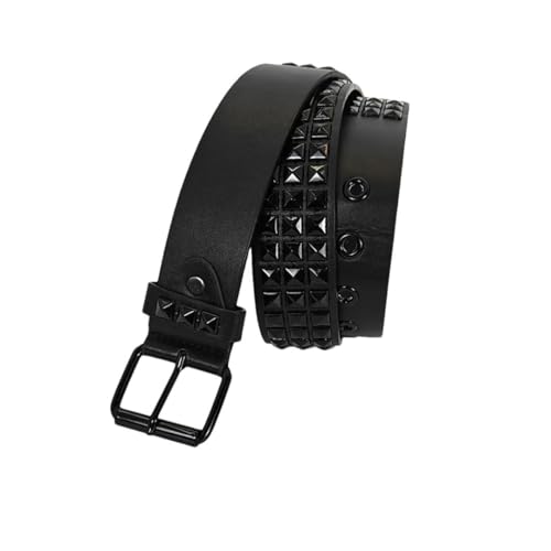 Women’S Unisex Black PU Leather Belt With Fashion Rhinestone Rivets Studded Punk Pin Buckle Gothic Y2K Accessory For Jeans