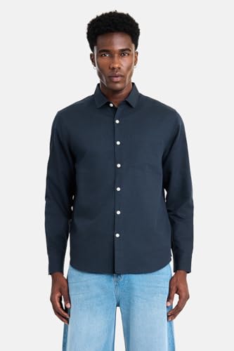 Image of SNITCH Men Casual Shirt | Regular Fit Full Sleeve Spread Collar Solid Pattern | Breathable Cotton Linen Blend & Lightweight Fabric for Summer, Vacation & Smart Casual Wear