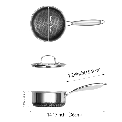 Image of USELUCK Nonstick 1.5-QT Saucepan with Glass Lid,Stainless Steel Pot