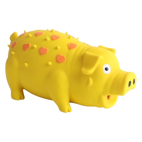 Qcwwy Schweineform Latex Haustier Kauspielzeug Langlebige Angst Interaktives Hund Kauen Spielzeug für Welpen Hunde Bildungsdesign Zum Training von Kauenkraft für Hunde und Katzen Gelb