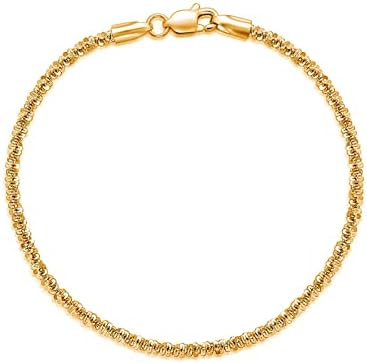 LELOUCHY 18K Gold Plated Real Sterling Silver Sparkle Gypsophila Chain Anklet for Women Girls Italian Silver Chain Jewelry - Lobster Claw Clasp 2MM 11 Inch