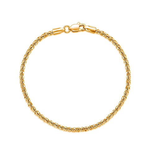 Lelouchy 18K Gold Plated Real Sterling Silver Sparkle Gypsophila Chain Anklet For Women Girls Italian Silver Chain Jewelry - Lobster Claw Clasp 2Mm 11 Inch #TOP3