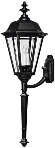 Hinkley Manor House XXL Wall Outdoor Mount Lantern with Tail, SelectALite: Medium or Candelabra Bulbs, Aluminum, Clear Beveled Glass Panes, Estate Series, Black Finish