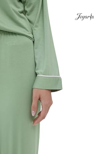 Image of Joyaria Women's Cooling Bamboo Viscose Pajama Set Long Sleeve Button Front | Hot Sleeper Comfort . Cooling Relief . Lightweight Feel for Sleeping & Lounging