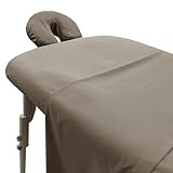 Nuestro juego de 2 sábanas para mesa de masaje incluye dos fundas planas (61 x 100 pulgadas), dos bajeras (36 x 78 x 7.5 pulgadas) y dos fundas ajustables para cuna de media luna que es ideal para almohada de masaje. Juntos son una gran adición a tus suministros de terapia de masaje.