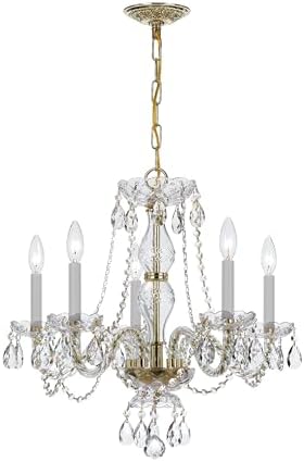 Traditional Crystal 5 Light Clear Crystal Polished Brass Chandelier