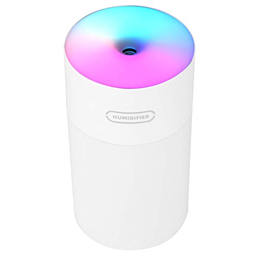 Mini Desktop Air Humidifier with Colorful Light, 6 Hours Mist Diffuser for Home Office Car (White)