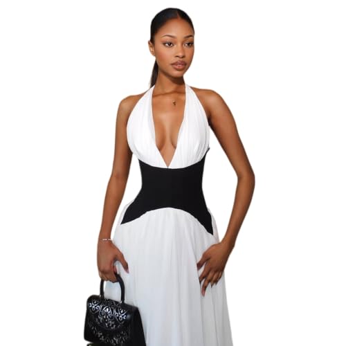 Robe chic de fête blanche dos nu au design patchwork raffiné taille L