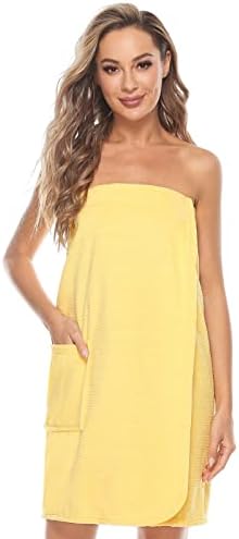Knuffnee Women's Bath Wrap Velcro Towel Adjustable Shower Wrap Spa Body Towel Wraps Yellow L