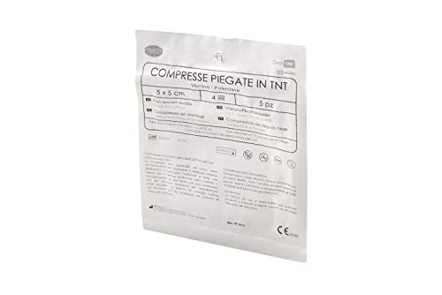 DEALFA Compresse TNT Piegate Sterili - 5x5 cm - 4 Strati - Morbide, altamente Assorbenti e Resistenti - Monouso - Busta Singola da 5 Pezzi. Confezione da 35 Buste