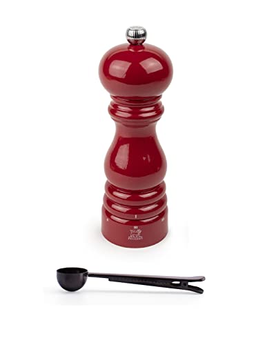 Peugeot Paris u'Select 7-inch Salt Mill Gift Set, Passion Red - With Stainless Steel Spice Scoop/Bag Clip