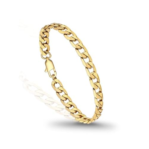 PROSTEEL Mens Bracelet - Stylish Flat Cuban Figaro Chain Wrist Link Bracelets Hypoallergenic 316L Stainless Steel Jewellery Silver/Gold Plated/Black 19/21/23CM Length 6/9/13MM Width (with Gi