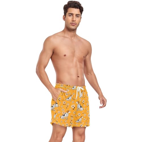 Beagle Daisy Flowers Print Men's Swim Trunks with Liner Quick Dry Beach Shorts Swimwear Bathing Suit S-XXL4