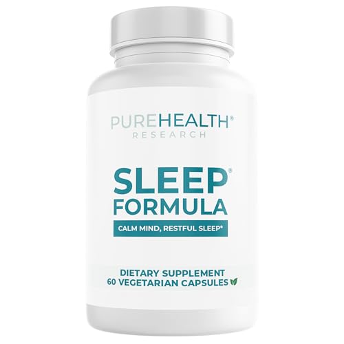 PUREHEALTH Research Sleep Formula - Natural Sleep Support Supplement for Adults - for Restfulness & Relaxation - with Melatonin Valerian Root GABA L-Theanine Lemon Balm Hops & More - 60 Capsules