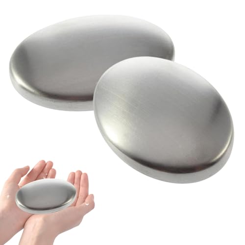 2PCS Pastilla Quita Olores, Jabón de Metal, JabóN Acero Inoxidable, Piedra de Frotar Que Elimina el Olor Como Pescado, Cebolla, Ajo, Aromas Fuertes de Manos Y Piel Para, Adecuado para Cocina Doméstica