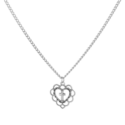 Collier croix et cœur évidé : chaîne de clavicule hypoallergénique