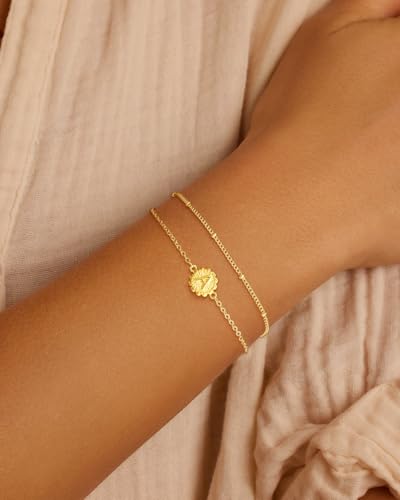 BBV Gold Initial Bracelets for Women 14K Gold Plated Dainty O Chain satellite Chain initial Bracelet for Women Trendy Gold Stackable Cuff Bracelets Jewelry Gifts for Women Adjustable 7"+2"2