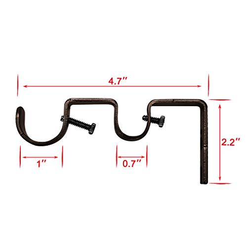 image for TLBTEK 3pcs Brown Curtain Rod Bracket, Double Curtain Rod Hanging Brac