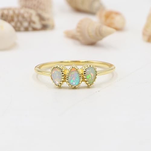 Bague opale d'Éthiopie anti-ternissement en argent 18K doré, l'éclat des gemmes sans irritation - 5