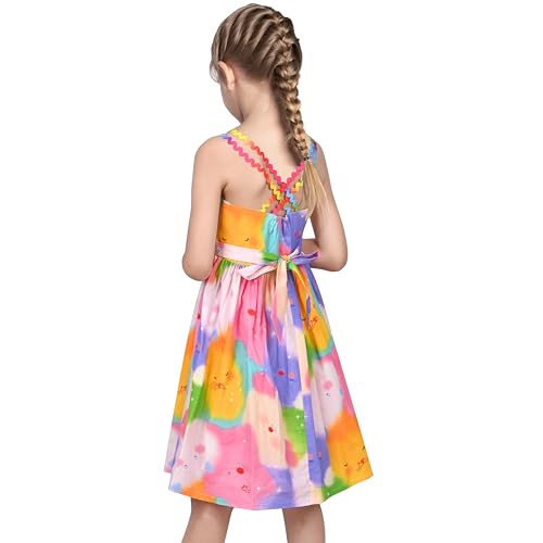 Sunny Fashion Girls Dress Rainbow Colorful Cartoon Zigzag Spaghetti Cotton3