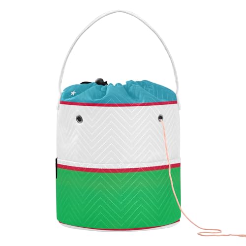 ウズベキスタン国旗ラージかぎ針編みバッグ 女性用かぎ針編みバッグ かぎ針編み用毛糸バッグ 毛糸収納バッグのサムネイル