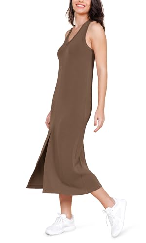 Image of ODODOS Modal Soft Front Split Midi Dress for Women, V Neck Sleeveless Casual Summer Tank Dress