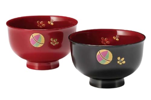 J-kitchens 味噌汁椀 日本製 てまり 汁椀ペア 溜と朱 (2客) 11.1cm 漆塗り 手塗り その壱