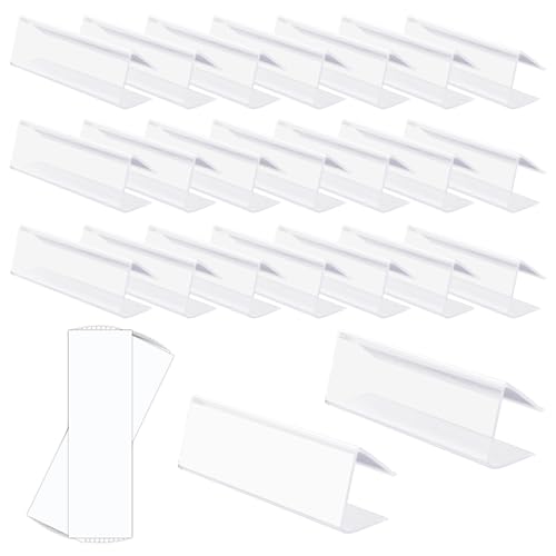30pcs Clear Shelf Label Holder, Bookshelf Clips for Labeling with 30 Label Inserts Bookshelf Tags Clip Shelves Library Shelf Markers Holder for Home Office Wardrobe