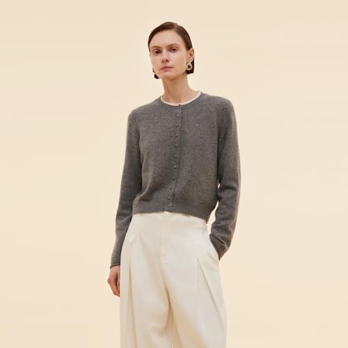 Image of GOELIA Pure Cashmere Wool Cardigans Womens Sweaters Trendy Long Sleeve Button Down Cozy Loose Fit Knit Going Out Tops