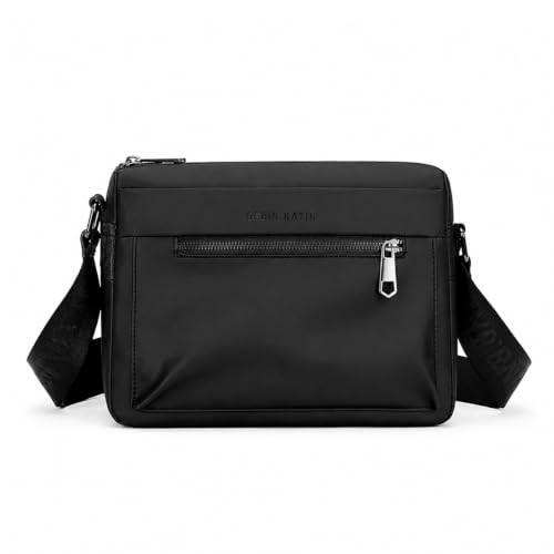 Image of GUSTAVE Small Lightweight Messenger Bag with Multilayer Storage for Daily | Water-Resistant Crossbody with Adjustable Strap, Compact Design for Travel, Commuting Black