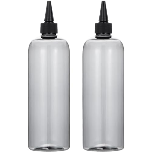 driew Applicator Bottles for Hair, 16.9oz Hair Squeeze Bottle for liquids Twist-On Top Tip Cap with Ratio Graduated Scale Color Applicator Bottle Dye Pack of 2 (16.9oz Clear Black)