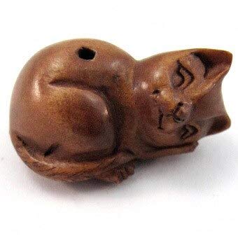Kitty Ojime Bead Hand Carved of Boxwood