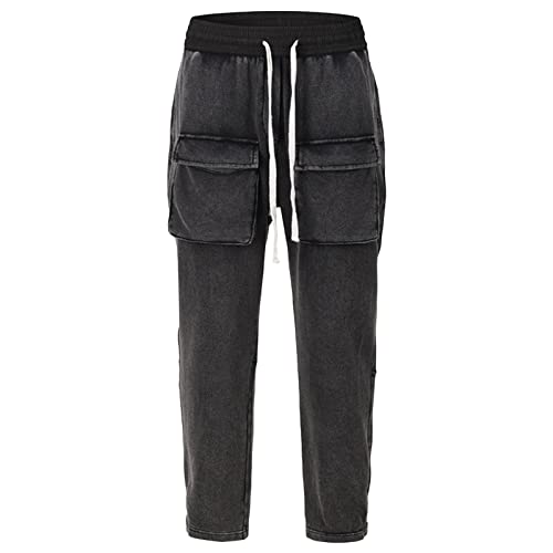 Pantalon cargo délavé homme multi-poches à taille élastique ajustable
