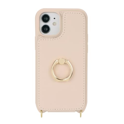 Image of for iPhone 12 Mini Case with Card Holder and Strap for Women,Crossbody Lanyard,Kickstand Ring Stand,Snap Clasp,RFID Blocking,Phone Wallet Cases 5.4 inch(Beige)