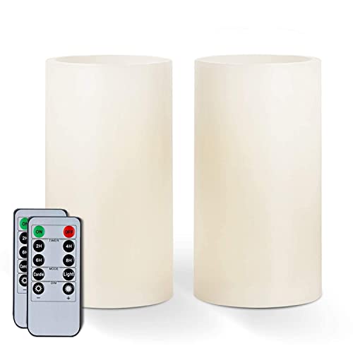 Amagic 3" X 6" Wax Flameless Candles, Battery Operated Flickering Led Pillars With 2 Remote Controls And Timers, Amber Yellow Glow, Long-Lasting, Indoor, Ivory, Set Of 2 #TOP18