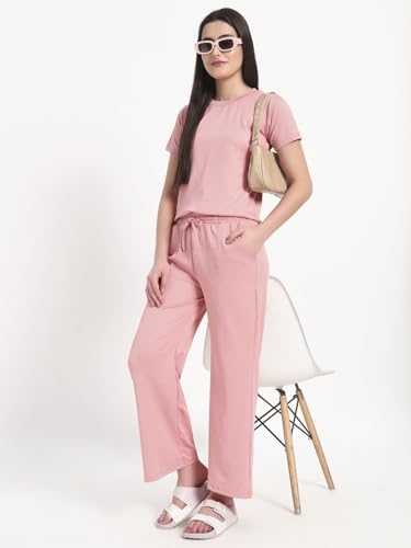 Image of Vogaan Women's Summer 2 Piece Co-Ord Set for Women Casual Short Sleeve Crop Top Wide Leg Sweat Pants for Travel Vacation Outfits Lounge Sets