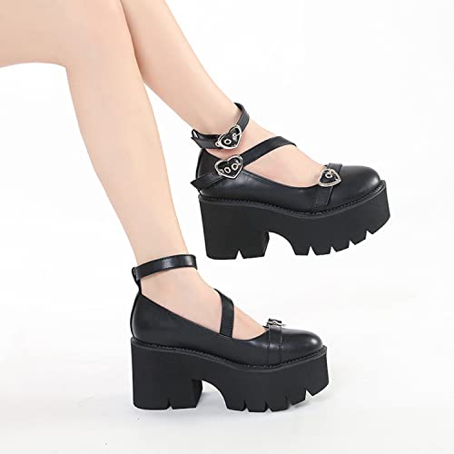bbruriy Mary Jane Shoes with Double Ankle Strap for Women Round Toe Chunky Heel Gothic Uniform Dress Pumps Fashion Comfy School Black PU Leather Shoes4