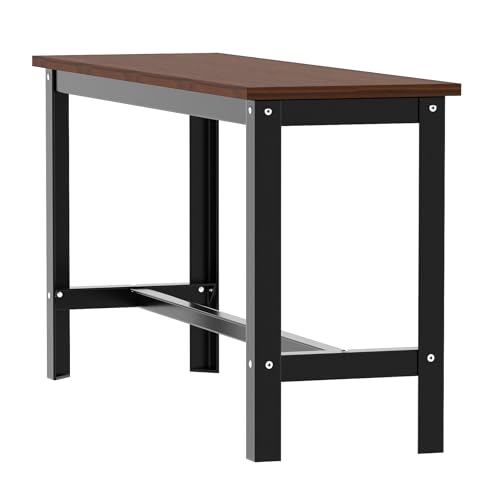 ار مقعد باطار معدني شديد التحمل مع سطح خشبي من اي جي اي دي | مقعد جلوس للمدخل لغرفة الطعام والممر وغرفة المعيشة | مقعد طاولة باطار ستيل (لمسة نهائية بلون بني داكن، 33 عمق × 108 عرض × 52.5 ارتفاع