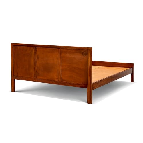 Image of SHRI MINTU'S ART Wooden Cane Bed with Rattan Panels | Solid Wood Platform with Arched Headboard and Footboard | Bedroom Furniture Bed Structure for Mattress Support (72x81) Inch King Size Bed (Brown)