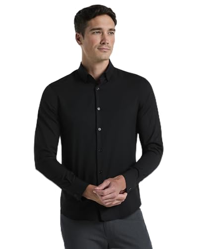 Perry Ellis Men's Untucked Slim Fit Solid Long Sleeve Button-Down Stretch Shirt