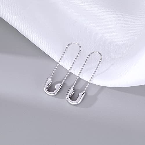 SLUYNZ Solid 925 Sterling Silver Safety Pin Hoop Earrings for Women Minimalist 1.4" Hoop Earrings Dangle4