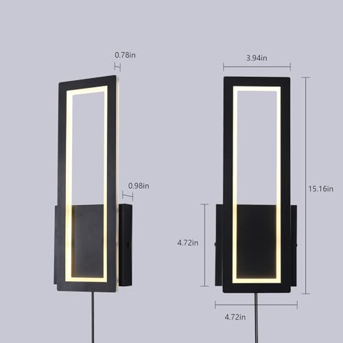 Image of Plug in Wall Sconce Set of 2 Modern Indoor Wall Mount Light 3000K Warm Light Wall Lamps Decor for Bedroom, Living Room,Bathroom, Hallway, Staircase