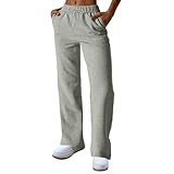Kenvina Women's Straight Leg Sweatpants with Pockets Comfy Gym Sweatpants Y2k Plus Size Loose Fit Stretch Baggy Work Pants Pink