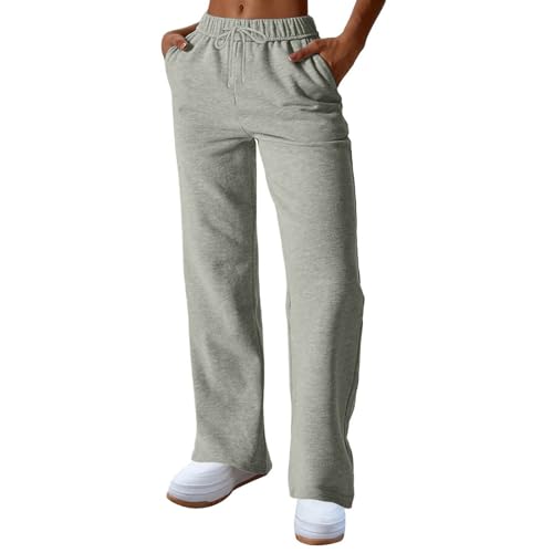 Kenvina Women's Straight Leg Sweatpants with Pockets Comfy Gym Sweatpants Y2k Plus Size Loose Fit Stretch Baggy Work Pants Pink